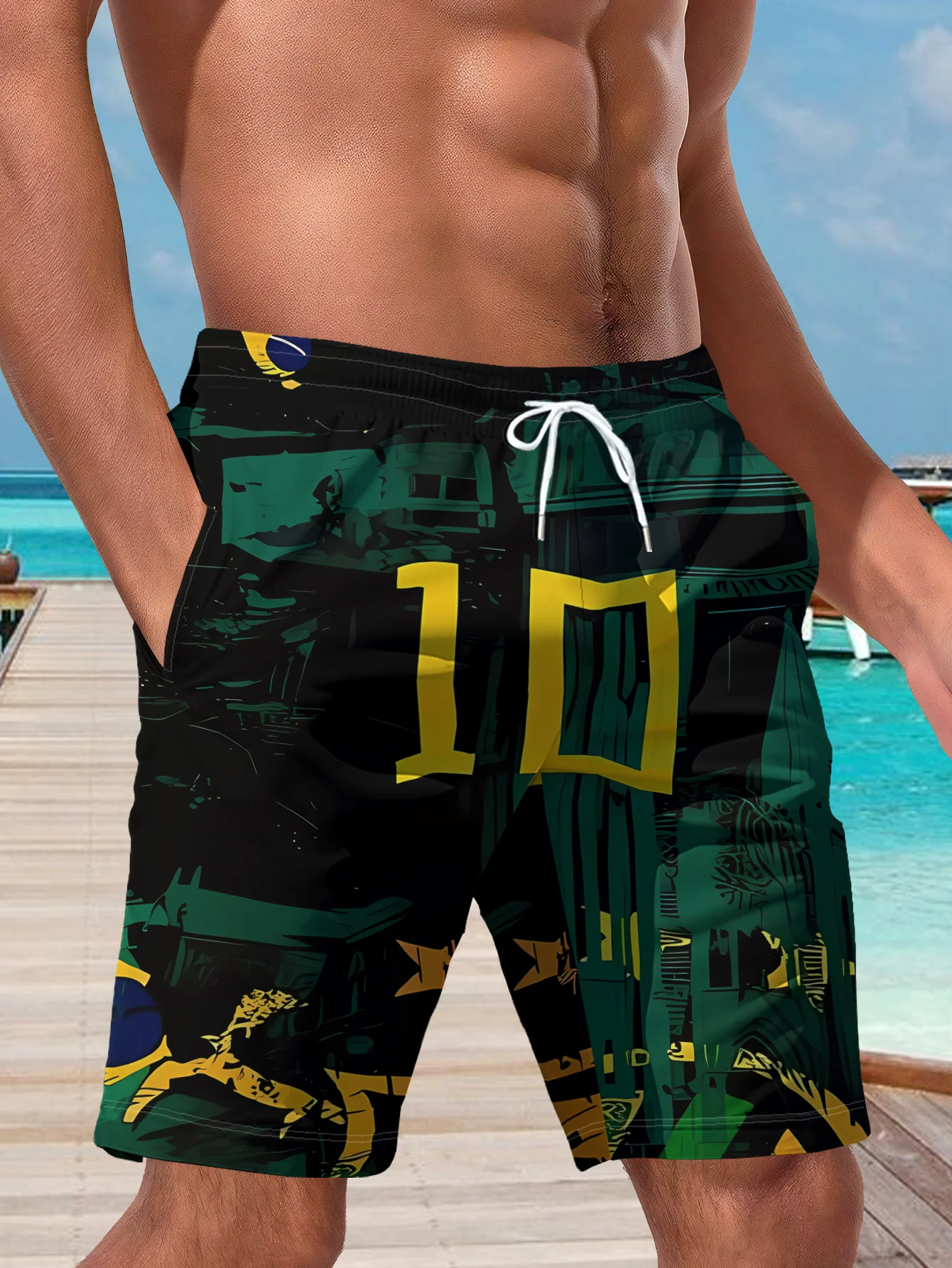 Trending Hot Sale Retro Brazil Style Shorts Men Loose Fit Drawstring Swim Trunks Quick Dry Breathable Shorts Pool Travel & Daily