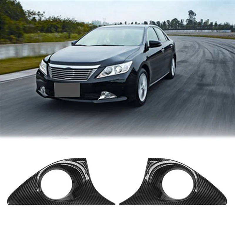 Car Carbon Fiber Front Fog Light Lamp Cover Trim Foglight Bezel Frame Replacement for Toyota Camry 2012-2014