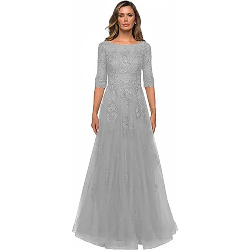 Lace Applique A Line With 3/4 Sleeves Mother Of The Bride Dress Long Chiffon Wedding Guest Dresses Vestido De Festa Longo