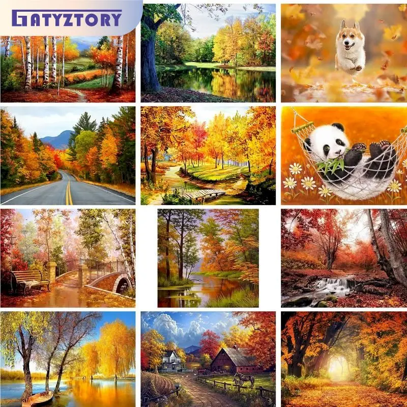 

GATYZTORY Square Round Diamond Painting Frame Autum Landscape Crystal Embroidery Cross Stitch Diy Crafts For Adults Mosaic Art