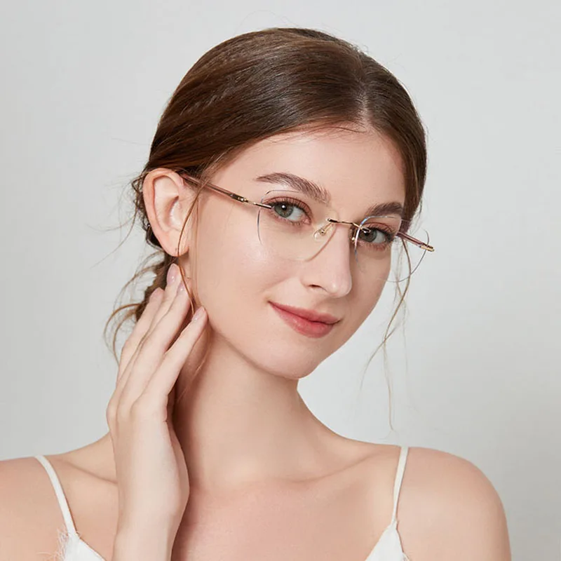 Popular Women Progressive Prescription Optical Glasses Customized Myopia Lenses Eyewear Rimless Anti Blue Light