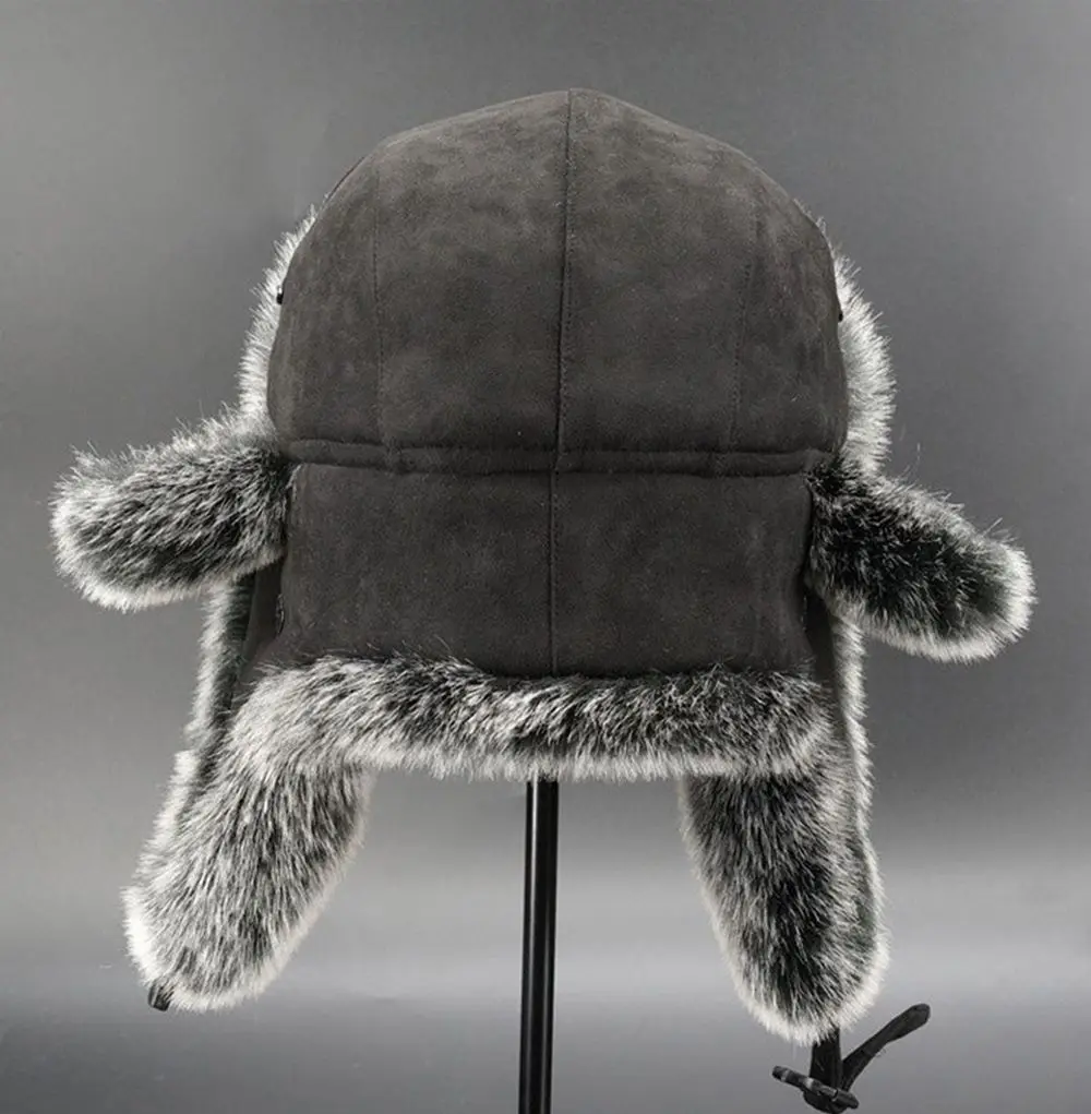 Women Men\'s Trapper Hat Ski Cap Ushanka Russian Cossack Faux Fur Earflap Suede Leather Warm Winter Bomber Hats Earflap Bonnet