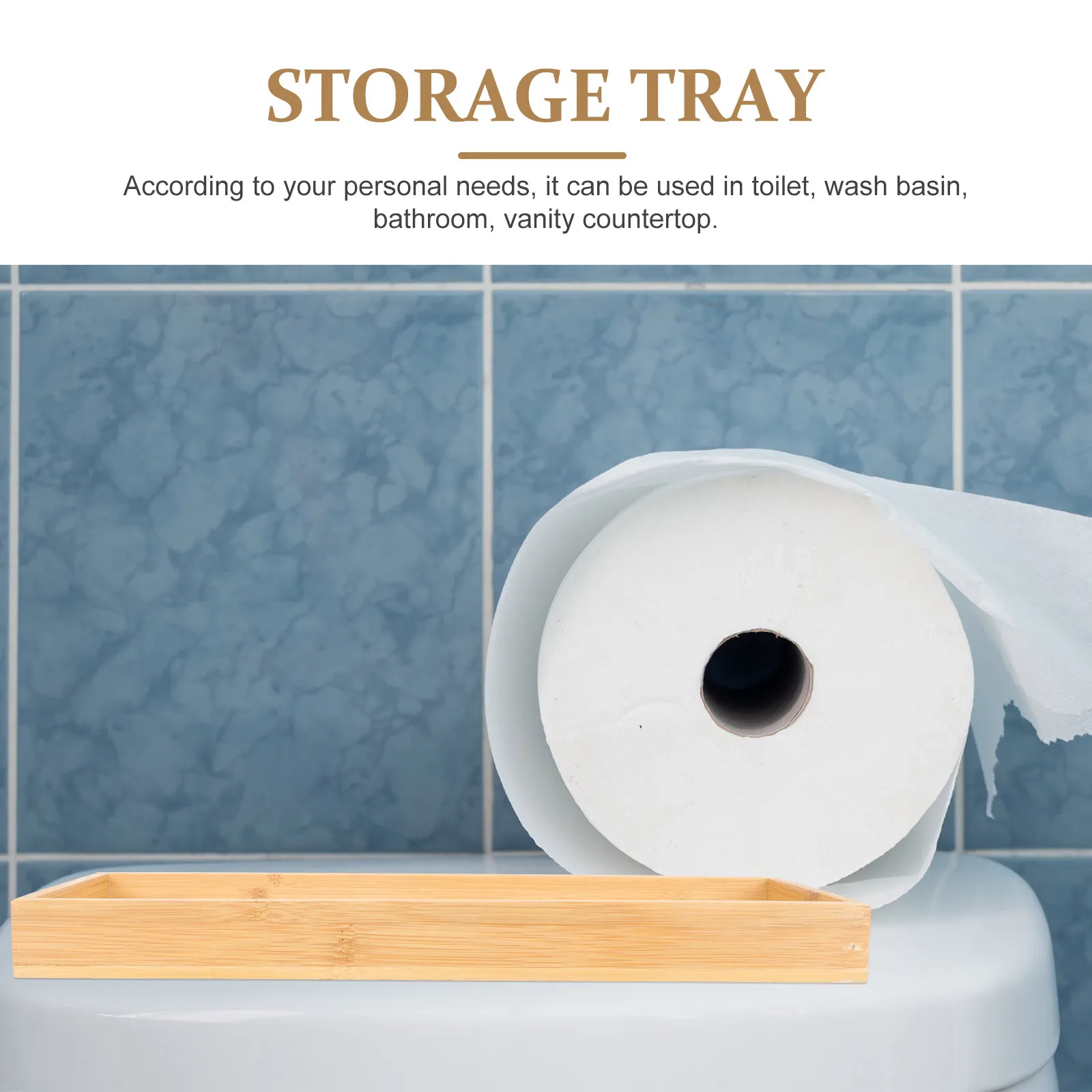 

Bamboo Wood Storage Tray Smooth Edge Bathroom Organizer for Counter Dispenser Toothbrush Cup Perfume