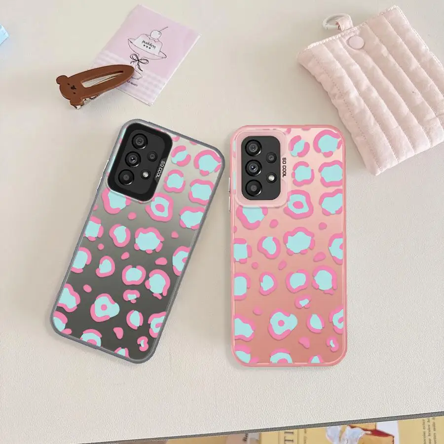 Pastel Pink Blue Leopard Case for Samsung Galaxy A23 A71 A17 A52 A32 A36 A14 A56 A72 A13 A12 A25 A73 A54 A16 A34 Phone Cover
