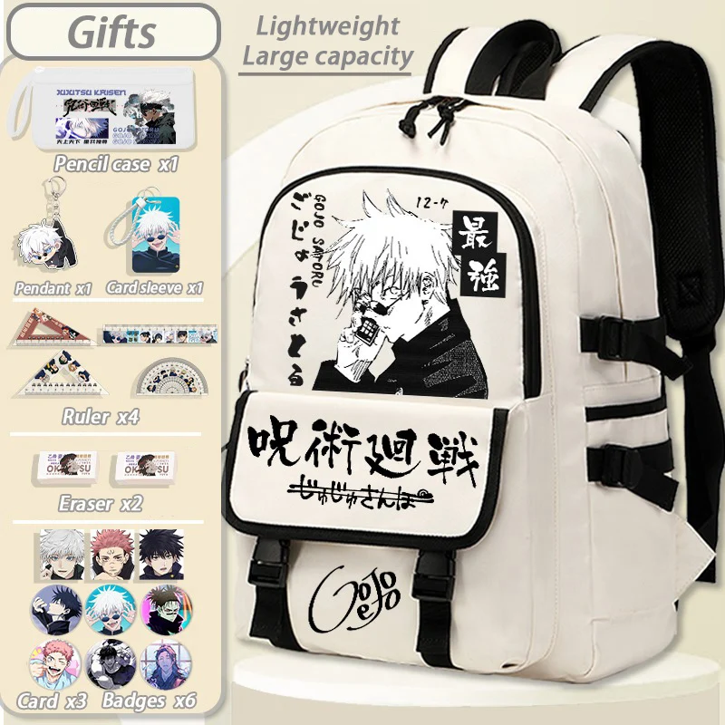 Breathable mesh, 36×16×48cm Black Blue White, Jujutsu Kaisen, Student Kids Teens School Bags, Anime Backpacks Girls Boys