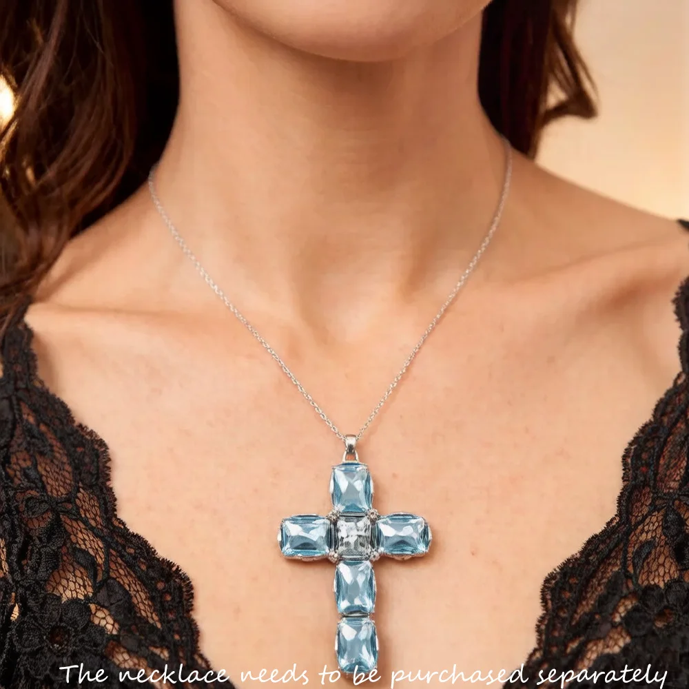 Pendant Cross With Large Aquamarine-Coloured Stones And Star Brand New Fine Jewelry Europe 925 Sterling Silver Gift For Woman