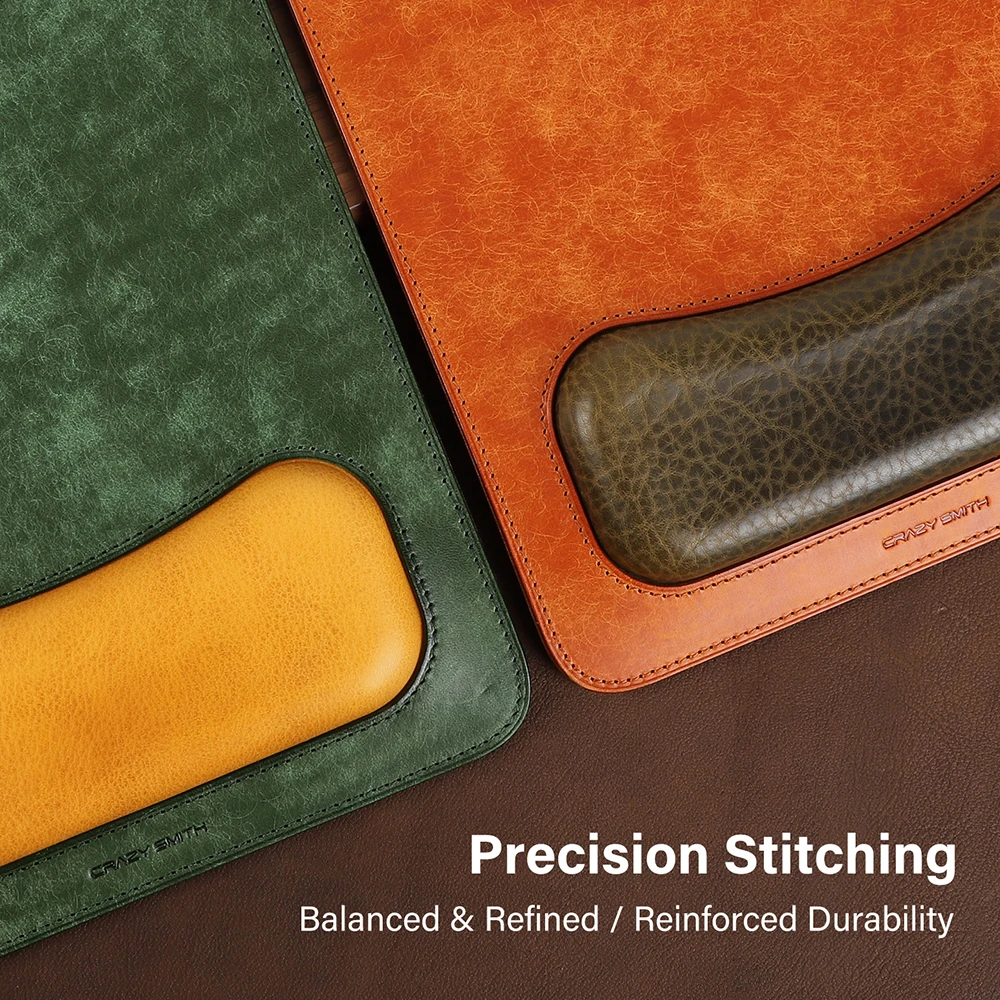 CRAZYSMITH Top Grain Leather Mouse Pad with Wrist Support Pad Full Grain Genuine Leather Desk Mat Office Laptop PC Accessories