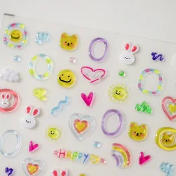 1pc 5D Kawaii Jelly Nail Art Stickers Heart Bears Self-Adhesive Nail Art Decorations Stickers Stamping Manicure Decals