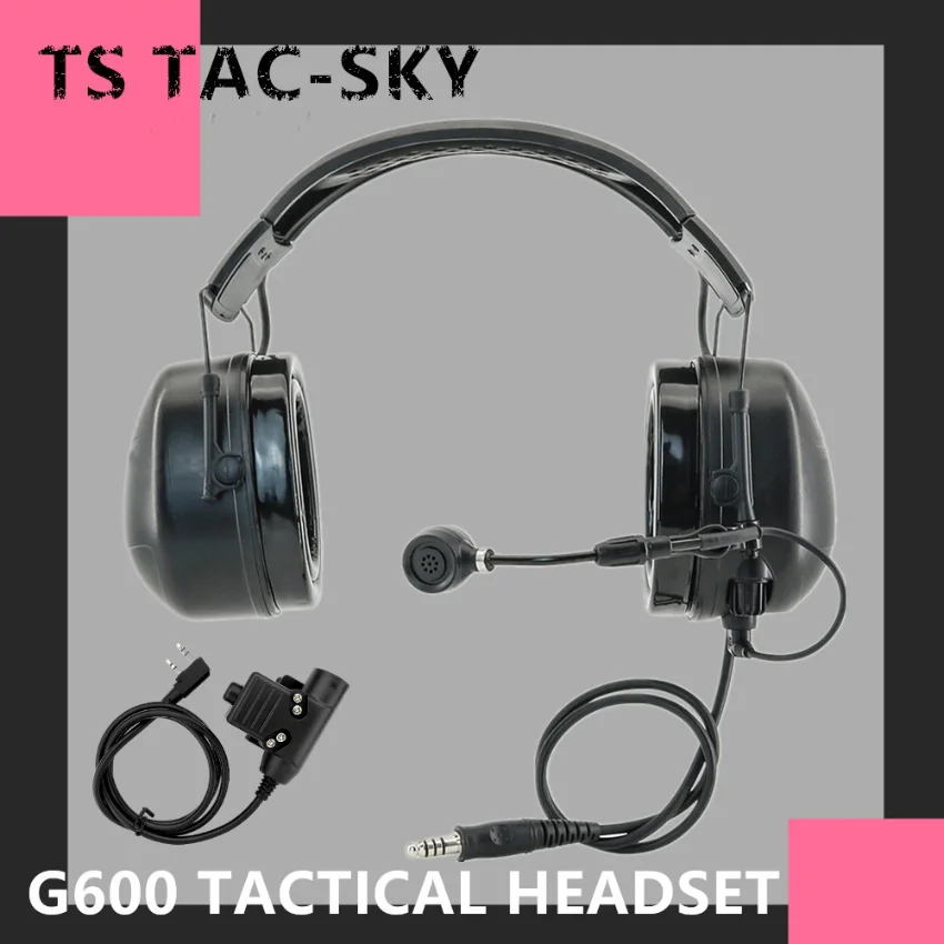 TAC-SKY Silicone Over-Ear Tactical Headset G600 Condenser Mic Walkie Talkie Headphone with Ken U94ptt for Baofeng Walkie-talkies