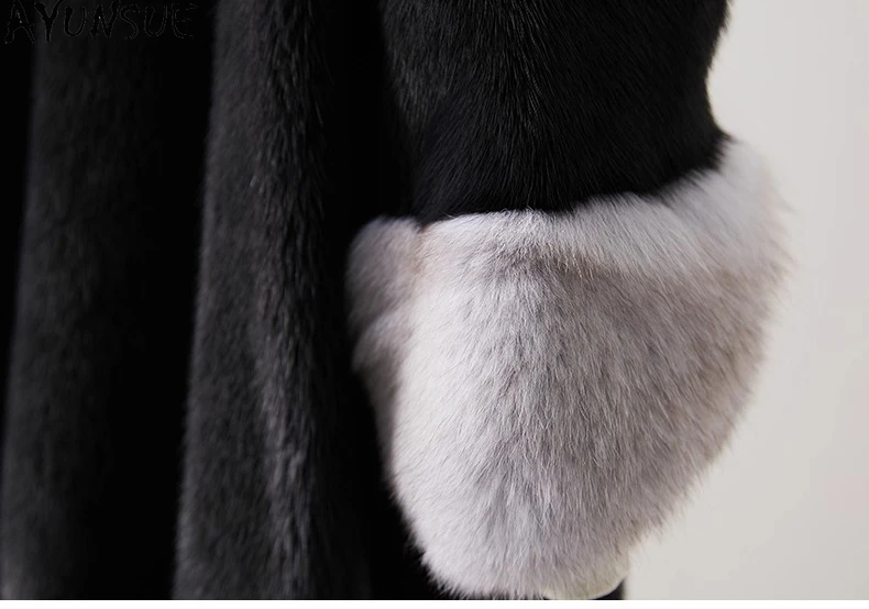 AYUNSUE Cappotto di Pelliccia di Visone Naturale Vestiti Delle Donne Cappotti di Pelliccia Reale Donna 2025 Tutta La Giacca Invernale di Visone Шуба Ж Dönishi Polsino di Pelliccia di Volpe