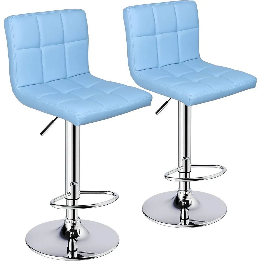 Bar Stools, Modern PU Leather Adjustable Swivel Bar Stool with Back, Set of 2 (Light Blue)