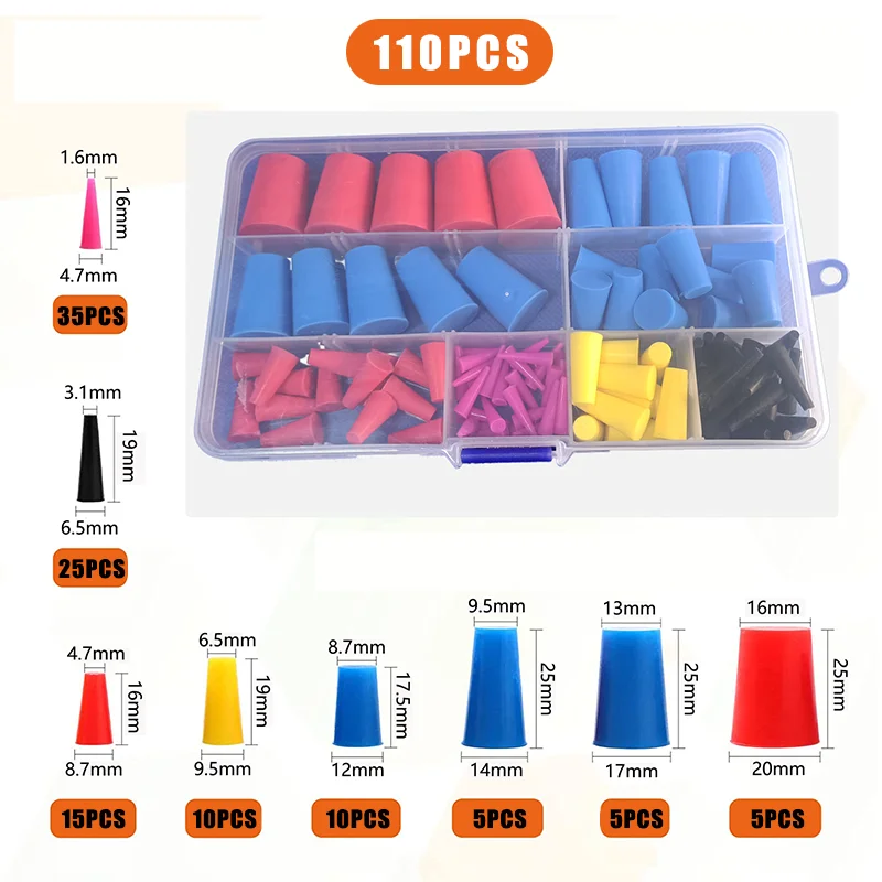 Kit assortimento di tappi in gomma siliconica da 110 pezzi, utilizzato per tappi di fori, sigillatura, tappi in silicone resistenti alle alte temperature, mascheratura spray, tappi colorati