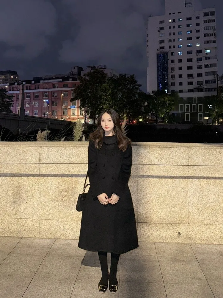 

Шерстяное пальто Princ Anne Bla с длинными рукавами и воротником-лепестком, зимняя модная женская верхняя одежда премиум-качества