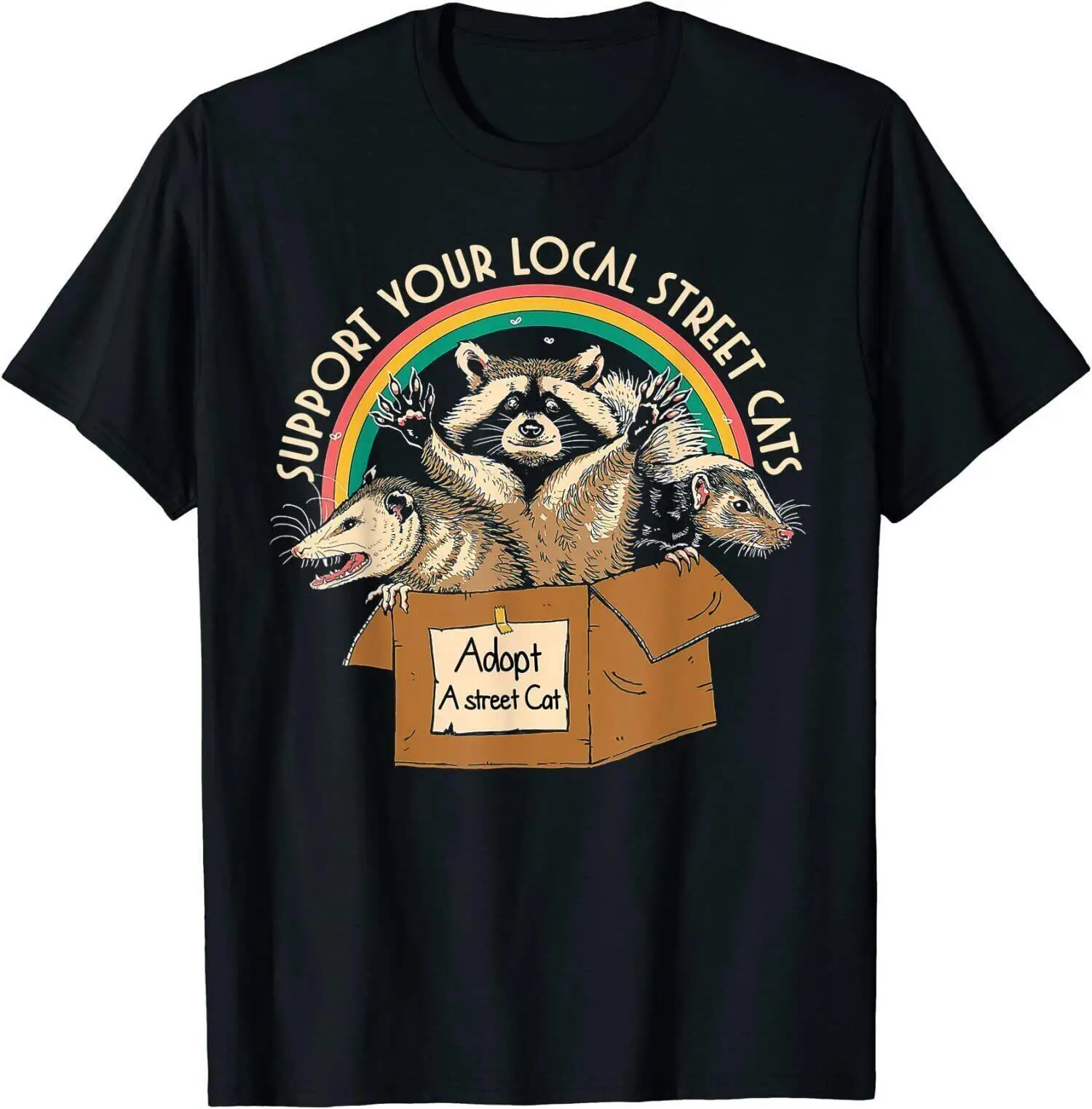 Vintage Raccoon Opossum Support Local Street Cats T-Shirt