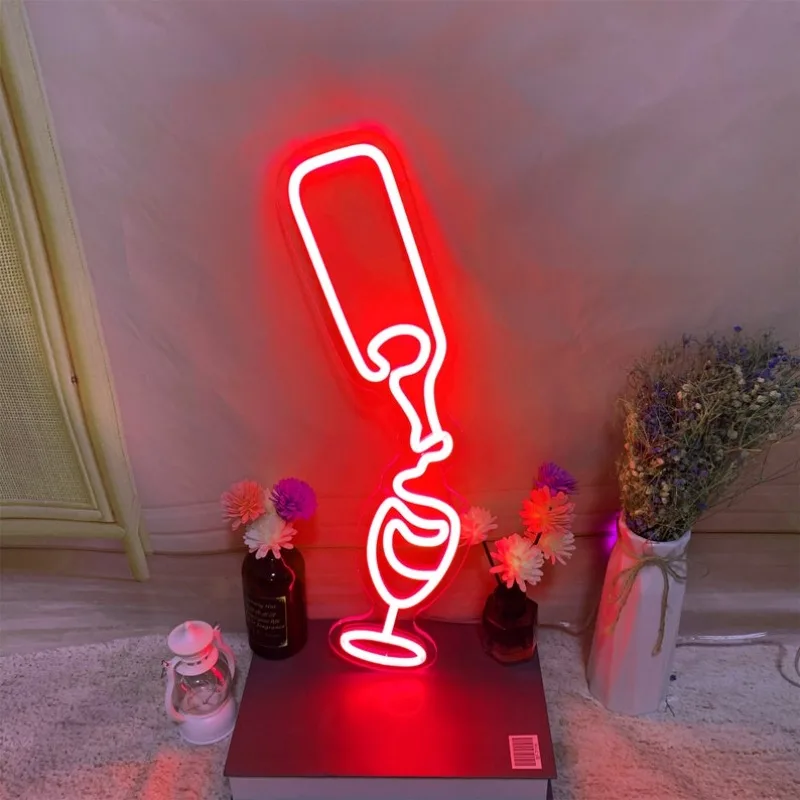Wine Neon Sign Wine Glass Wall Decor Dimmable LED Neon Lights Bottle Glass Light Up Signs for Birthday Gifts Pub Bistro Man Cave