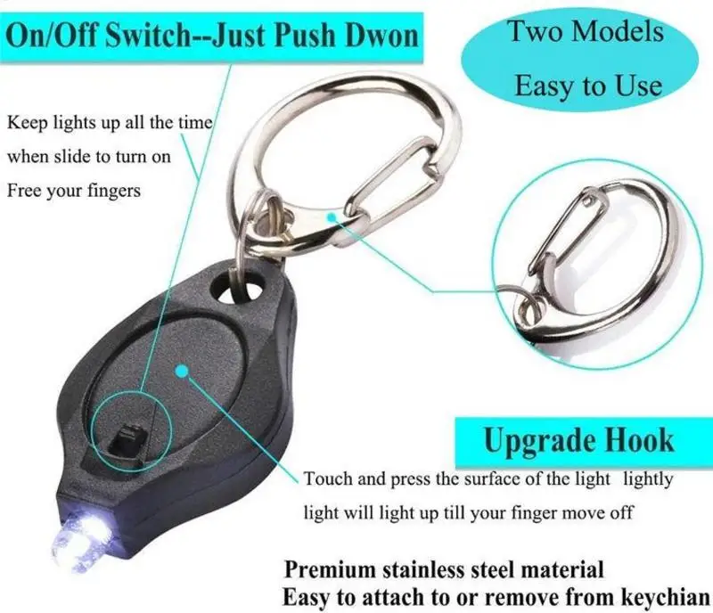 

2PC Mini LED Working Light Pocket Flashlight Portable USB Key Lamp with Dual Function Switch Squeeze Button Keychain Flashlight