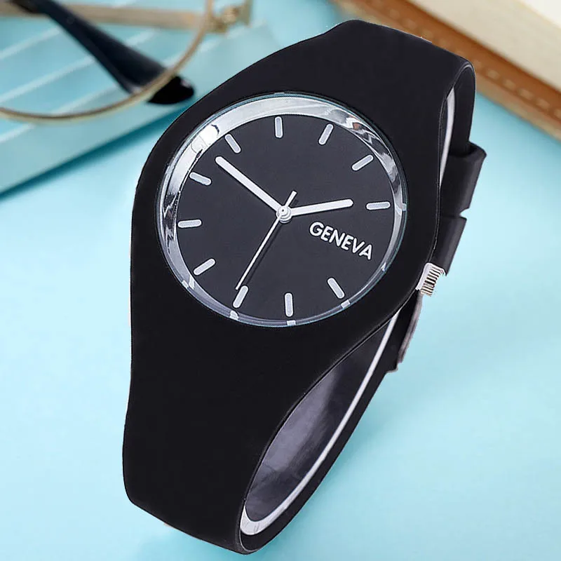 

Colorful Men&Women Watch Cream Ultra-thin Fashion Watch Silicone Strap Leisure Watch Geneva Wristwatch For Men Women