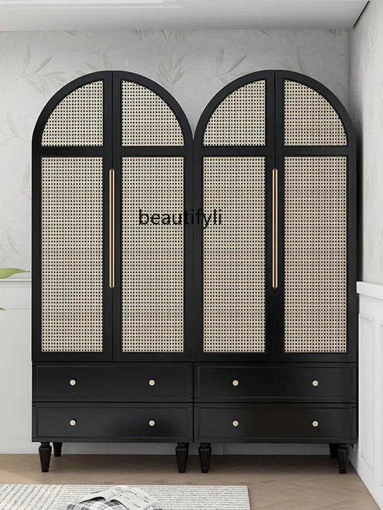 American Rattan Double-Door Closet Locker Simple Modern Homestay Hotel Storage Wardrobe