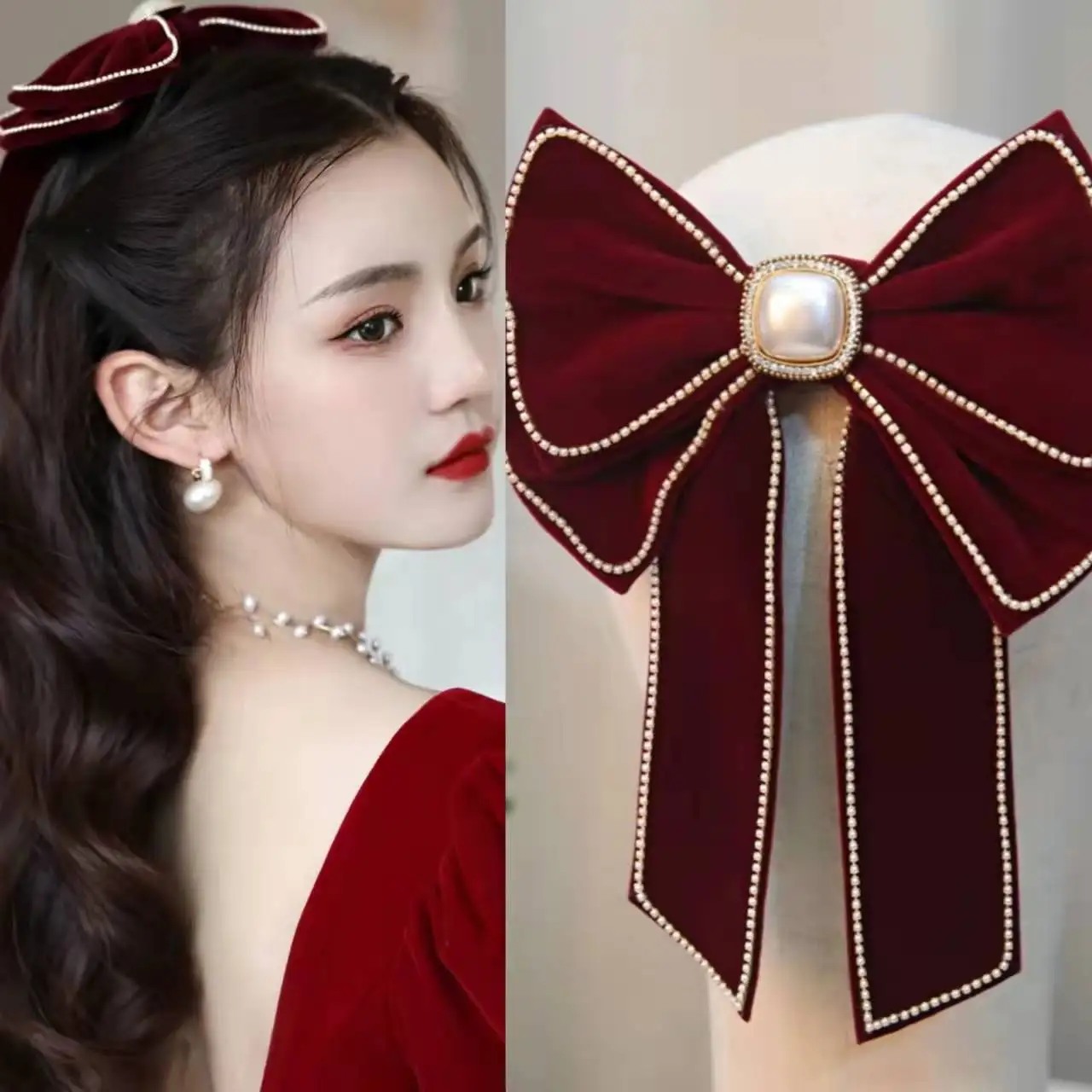 

Red Knot Hair Clip for Women Wedding Engagement Ceremony Headwear Autumn Formal Evening Party Hair Accessories