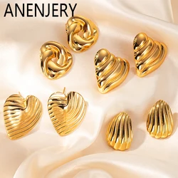 ANENJERY 316L Stainless Steel Love Droplets Wrinkle Texture Earring for Women Niche Fashion Jewelry Gifts Wholesale