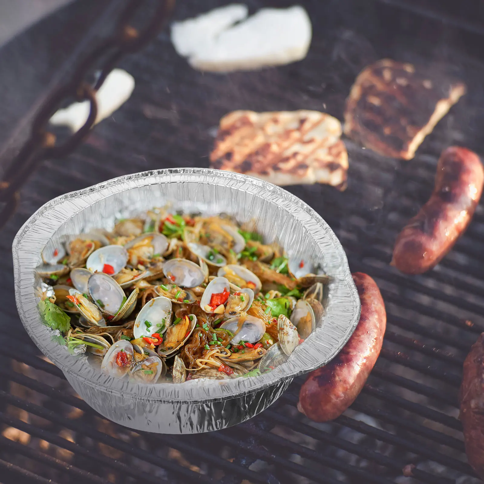 

Portable BBQ Grill Pot 3800ml Tin Foil Pans Lid Camping Picnic Party Microwave Oven Safe Stacking Food Container