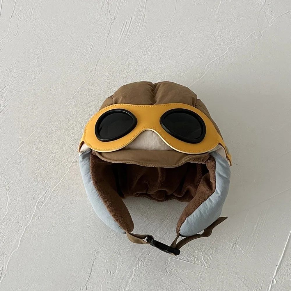 

New Windproof Pilot Hat with Glasses Cold Proof Ear Protection Cap Thickned Warm Hat Children