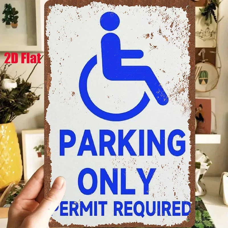2D Flat - 1pc 2D [Flat] Metal Sign, Vintage Tin Art Measuring 8X12 Inches / 20X30 Cm, Featuring a Blue Wheelchair Symbol And The