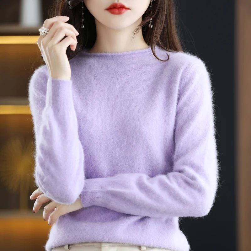 

Autumn and Winter New Women's 100% Mink Cashmere Sweater O-Neck Knitted Pullover Casual Solid Color Sweater Loose Fashion Top