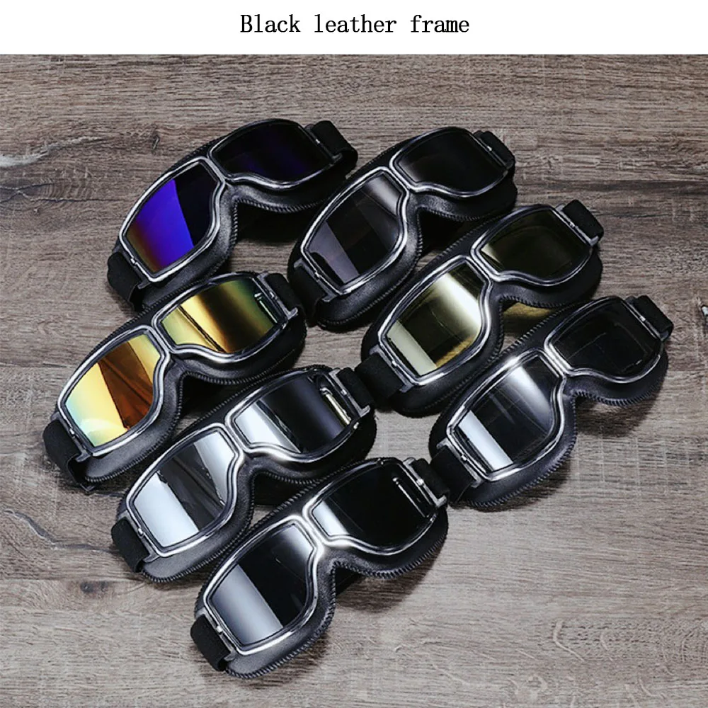 Motorcycle Retro Goggles Cycling Classic Leather Goggles Glasses Anti-UV Windproof Motorcycle Helmet Glasses Vintage Universal