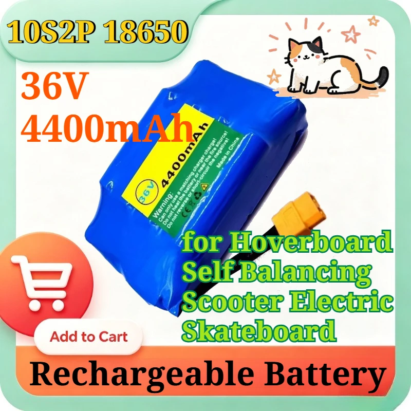 

36V 4.4Ah Li-ion Battery Pack 10S2P 18650 Power Battery with XT60 Plug for Hoverboard Self Balancing Scooter Electric Skateboard
