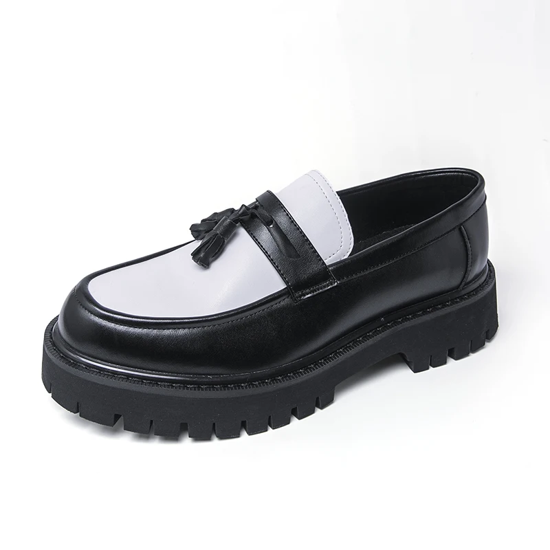 

New Platform Shoes Loafers Shoes Men Thick-soled Wedding Shoes Black Formal Business Shoes Slip-on Leather Increase Casual Shoes