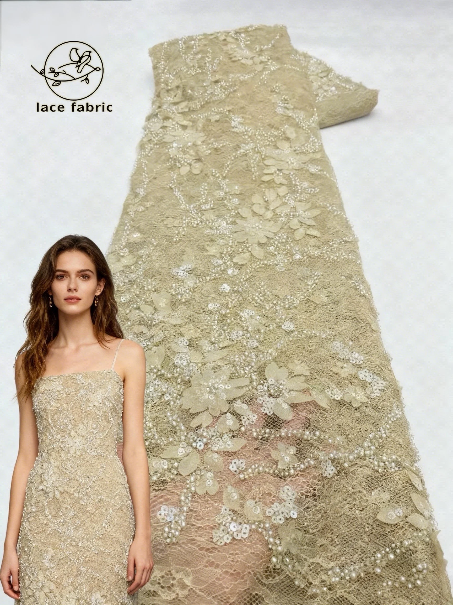 

African Latest Beads Lace Fabric 2026 for Wedding Fabric Material Bridal Lace with Sequins Luxury African Lace Fabric 5 Yards