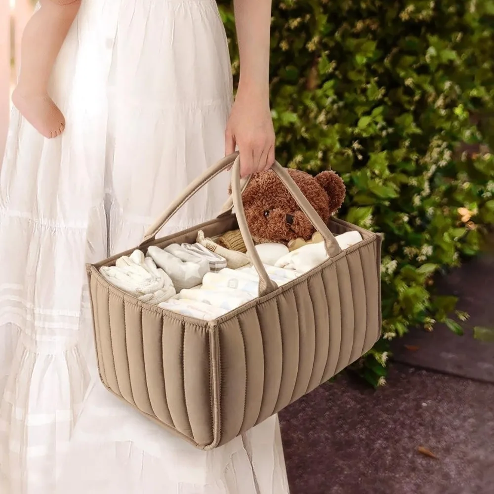 Large Capacity Baby Diaper Organizer Floral Beige Multifunctional Foldable Mommy Bag Portable Multi-Pocket