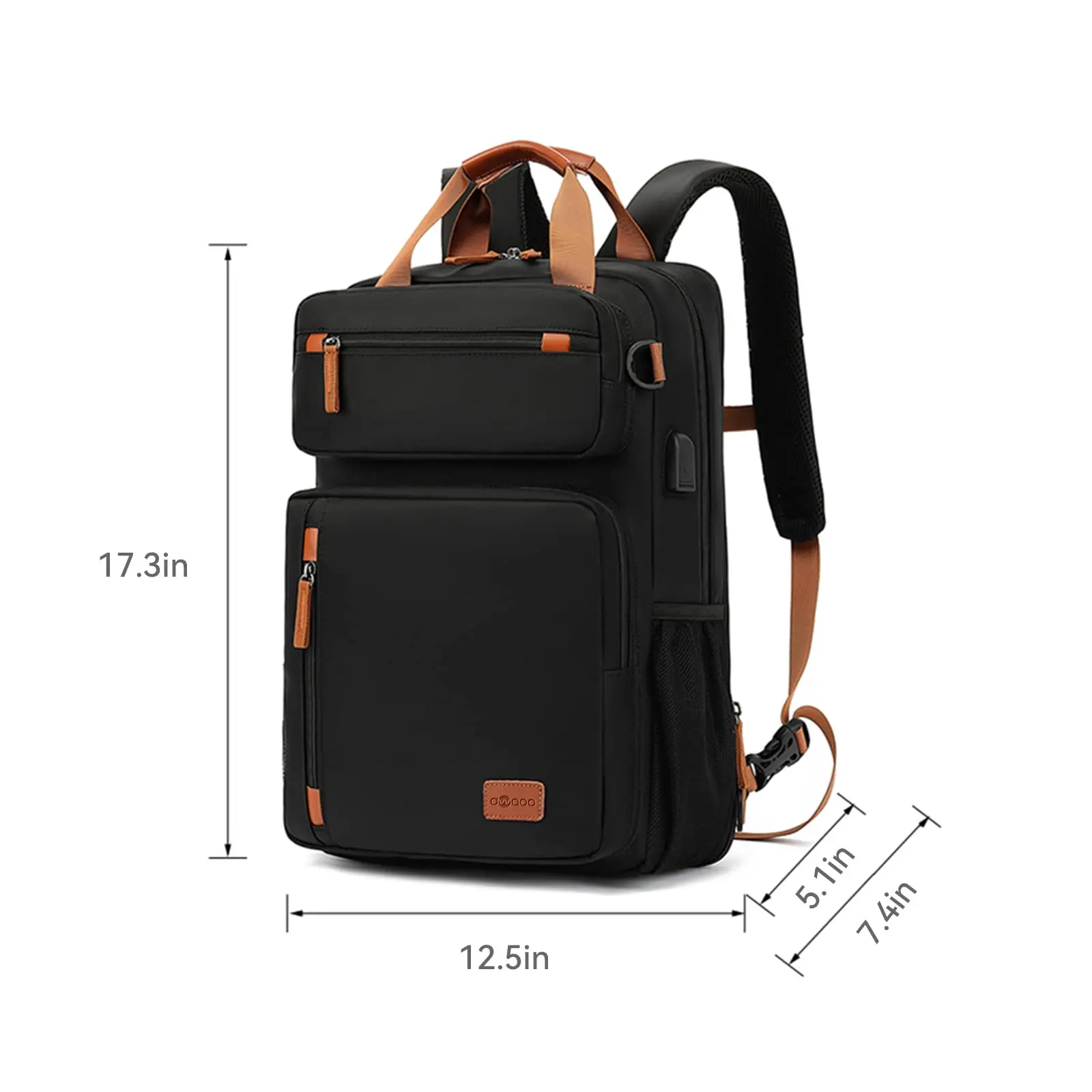 Expansível Viagem Laptop Mochila, Sacos de Computador para Homens e Mulheres, Maleta Conversível, Material de Nylon, 15.6 \