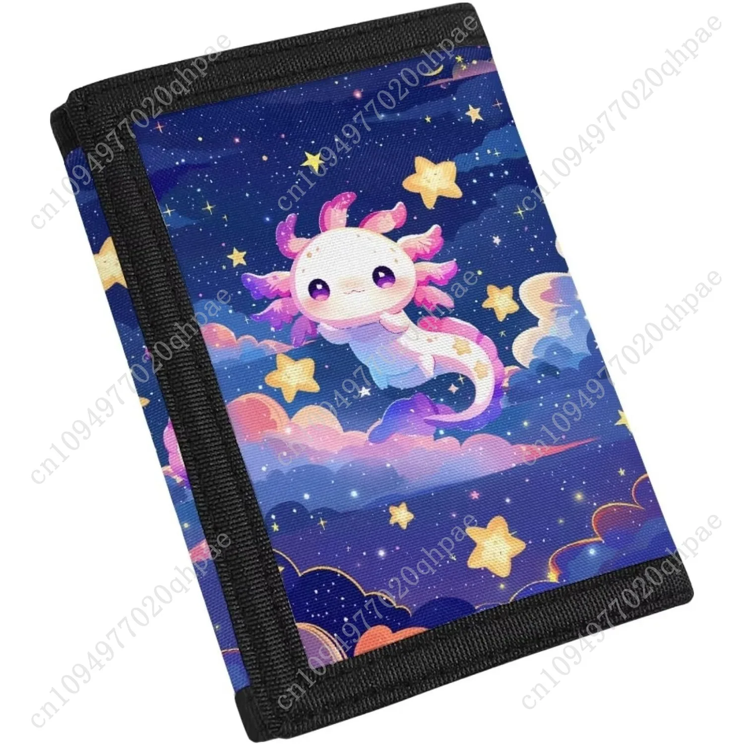 Dolyues Axolotl Kids Wallet for Girls Cute Trifold Canvas Outdoor Wallet for Kids Pink Wallet with Magic Sticker Design for Litt