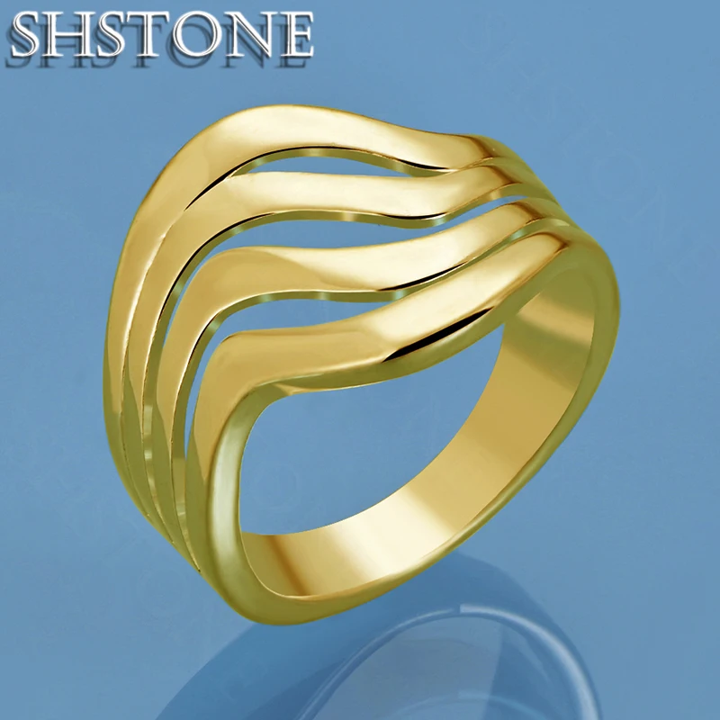 

SHSTONE 18K Gold Wavy Line Rings For Women Party Wedding Fashion Jewelry Luxury 925 Sterling Silver Ring Fine Birthday Gift