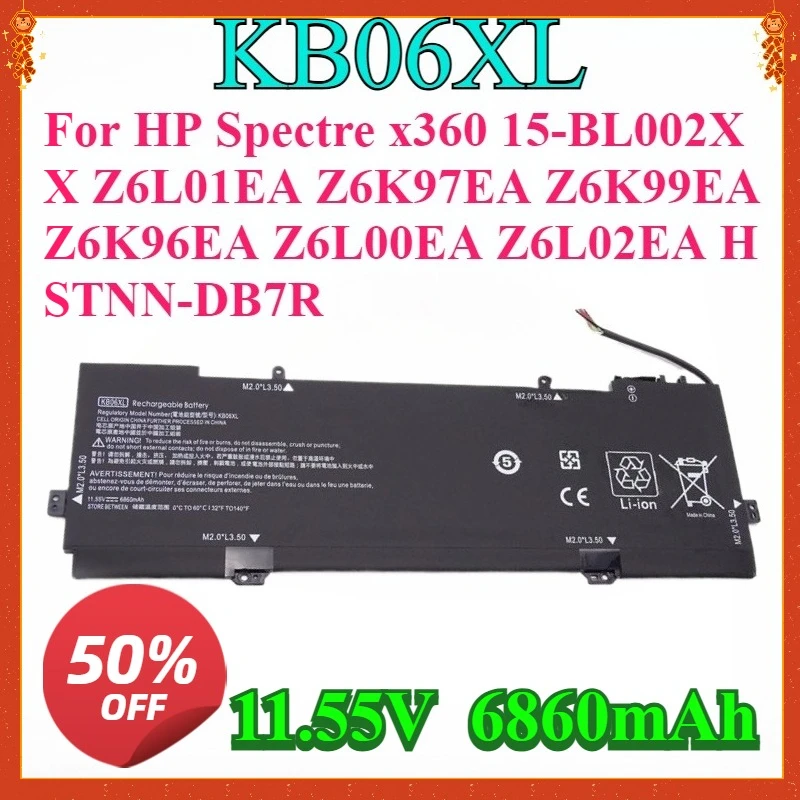 

KB06XL Laptop Battery For HP Spectre x360 15-BL002XX Z6L01EA Z6K97EA Z6K99EA Z6K96EA Z6L00EA Z6L02EA HSTNN-DB7R 6860mAh
