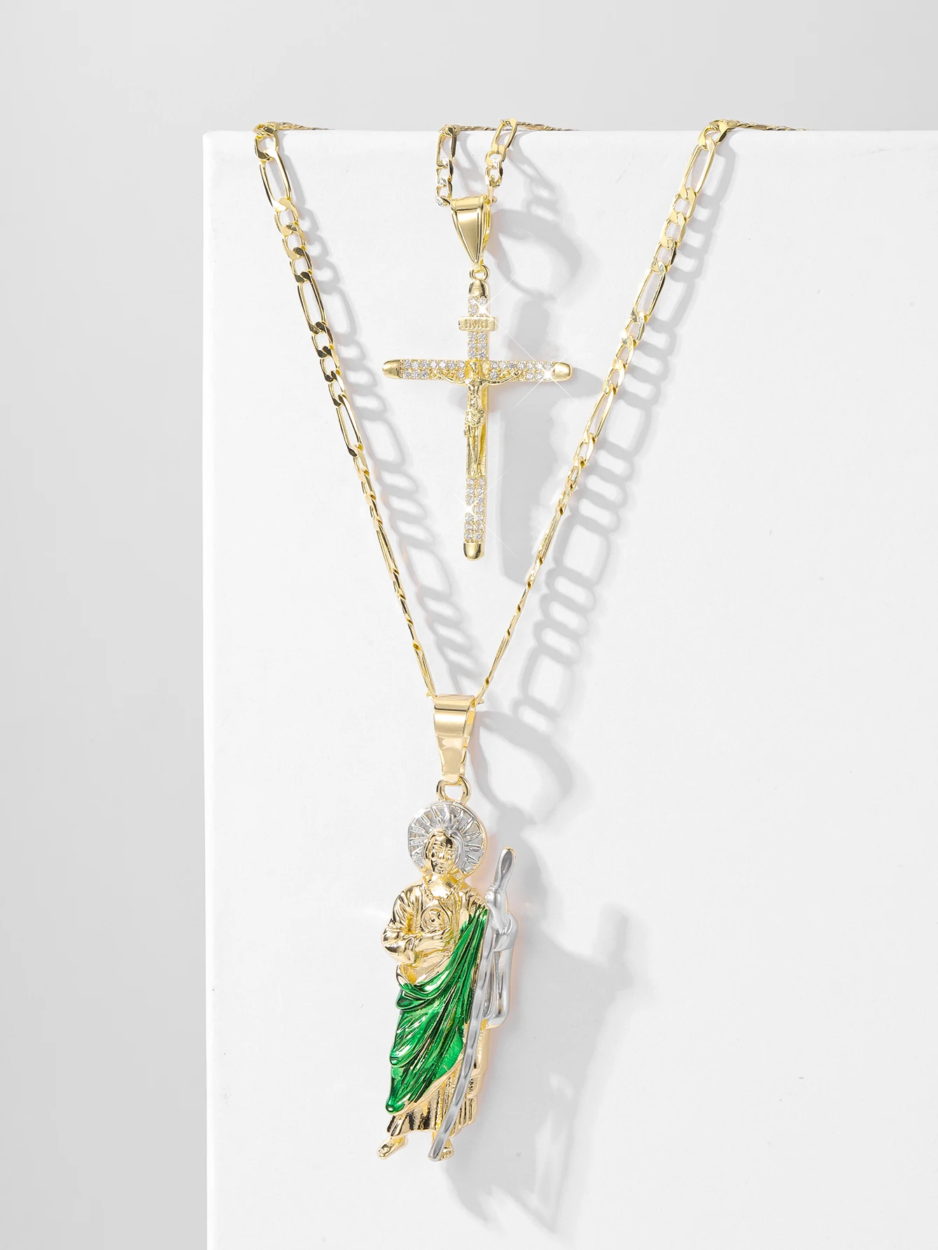 

2PC Fashion Multi-layered Judas & Cross Pendant Necklace for Daily Wear Fashion Catholic Jewelry Daily Festival Wear for Prayer