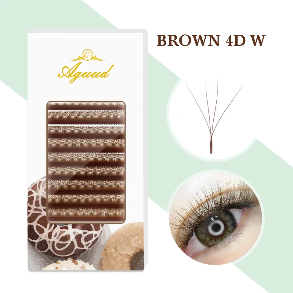 AGUUD Brown 4DW YY Shape  Eyelashes Lashes Soft Double Tips Automatic Flowering Premade Fans YY/3D Individual Eyelash Extensions