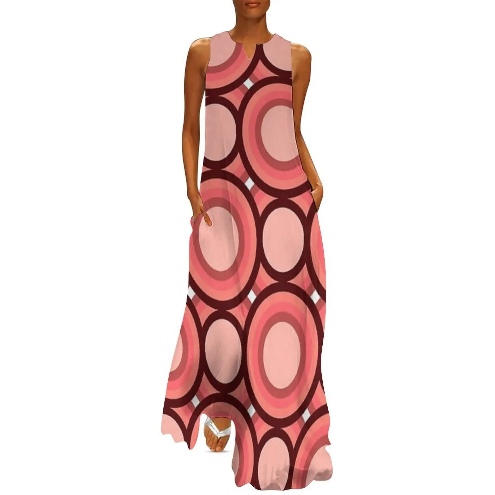 

Retro Midcentury Modern Circles Long Dress dresses summer Women's clothing beach outfits for women women's evening dress 2025