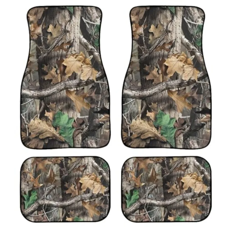 

Forest Camouflage Car Floor Mats with Tree Branches and Leaves Print in Green for Cars Universal Front Rear Vehicle Foot Rugs A