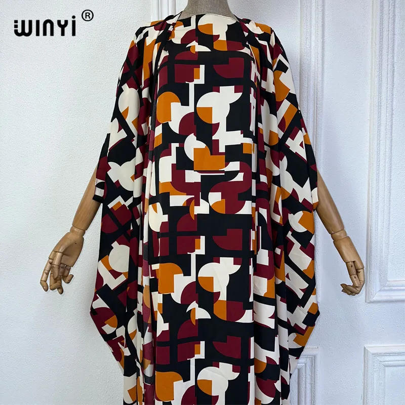 WINYI kimono summer beach Long dress coat two-piece suit for women Boho Print maxi trab Dress Women Floor Length vacation kimono