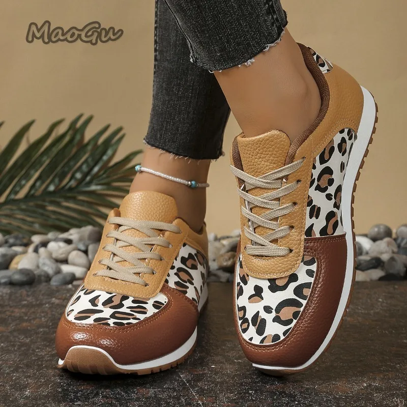 Leopard Lace-up Sports Women Vulcanized Shoes Women\'s Sneakers Tennis Platform Shoes for Women Comfort Casual Flat Tenis Woman