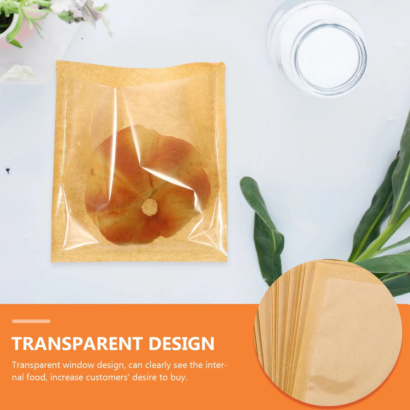 

100 Pcs Greaseproof Paper Bag Parchment Liners Bread Bags with Clear Window Seal