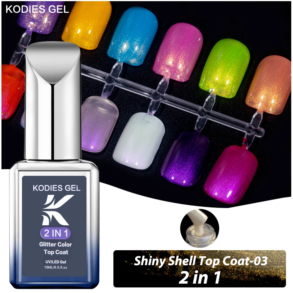 KODIES GEL 15ML Aurora Top Coat Gel Polish 2 In 1 UV Light Semi Permanent Vernis Gel Finish Laser Unicorn Shine Topcoat Design