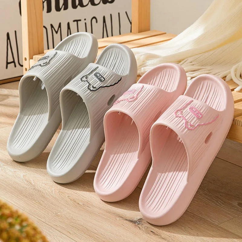 Cute Slippers Women's Summer Indoor Home Non-Slip Bathroom Bath Shit Feeling Thick Bottom Couples Sandals Men