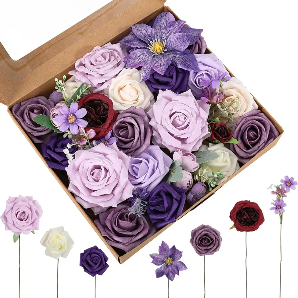 

Набор искусственных шелковых цветов Jspupifip Purple, композиция из искусственных роз и маргариток для свадебных букетов и декора своими руками