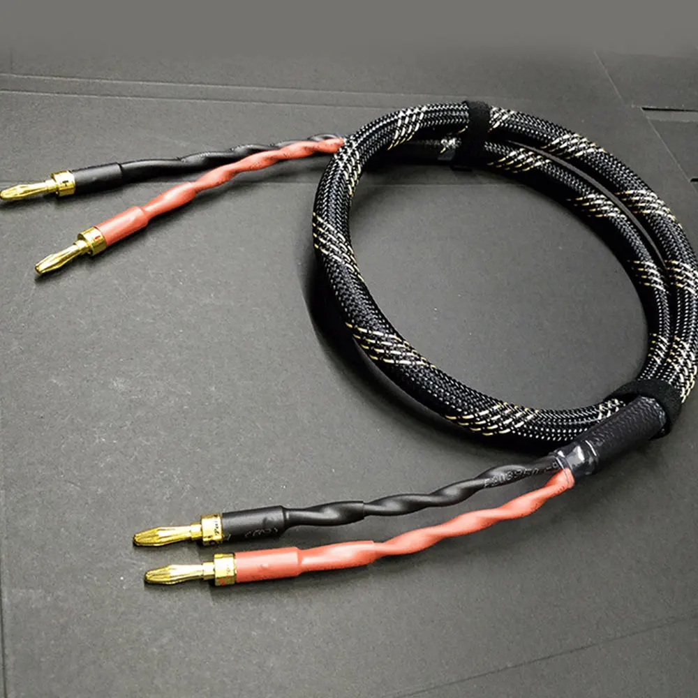 Speaker Cable Wire 99.9% OFC Copper Heavy Duty Nylon Braided HiFi Surround Sound Audio Line Bi-Amp Cord Wire With Banana Plugs