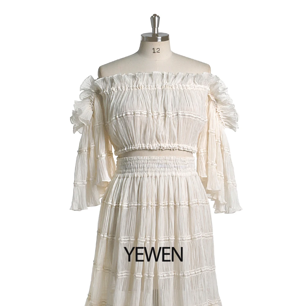 Elegant Two Piece Off The Shoulder Gown Maternity Dress for Photo Shoot with Side Slit Boho Maternity Gown for Baby Shower YEWEN