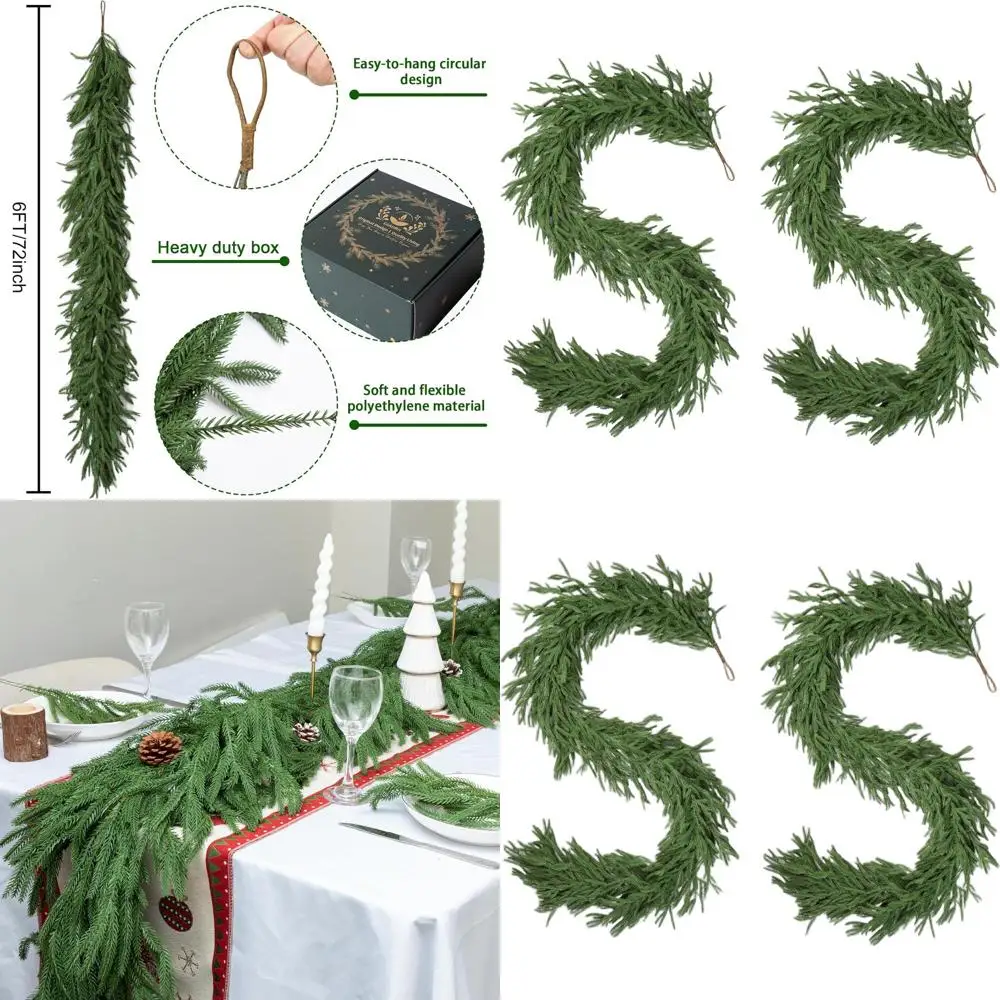 

Роскошная гирлянда из искусственной сосны длиной 6 футов — 72-толстая искусственная зелень для праздничных украшений